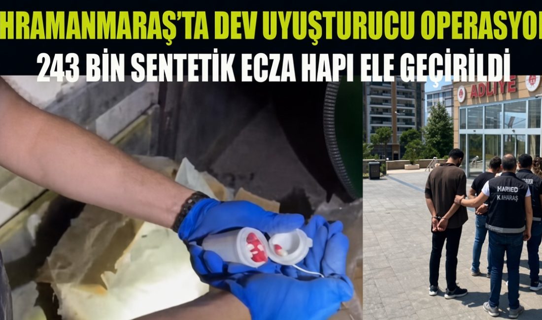 Kahramanmaraş’ta düzenlenen uyuşturucu operasyonunda 243 bin adet sentetik ecza hapı