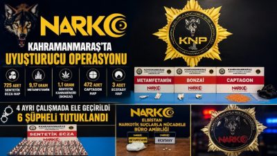 Kahramanmaraş’ta Narkotik Suçlarla Mücadele Şube Müdürlüğü ile Elbistan Narkotik Büro