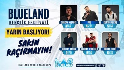 Kahramanmaraş’ta gençlerin merakla beklediği Blueland Gençlik Festivali yarın başlıyor. 3-6