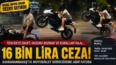 
Kahramanmaraş’ta sosyal medya ihbarı üzerine harekete geçen trafik ekipleri, motosiklet